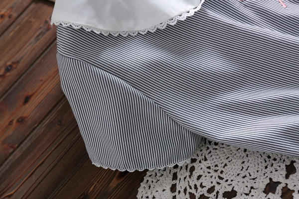 【D49068】shiny藍格子-日系森女系直條紋抽繩收腰短袖洋裝。S product thumbnail 4