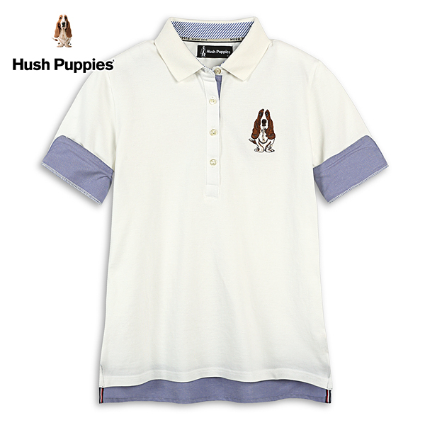 Hush Puppies POLO衫 女裝知性假兩件袖開岔刺繡狗短袖POLO衫