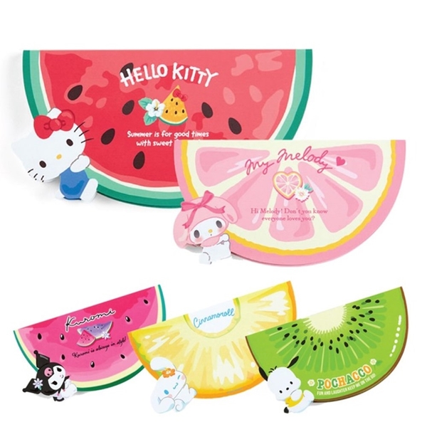 小禮堂 三麗鷗 造型便條紙 (夏日水果) Hello Kitty 美樂蒂 大耳狗 酷洛米 帕恰狗