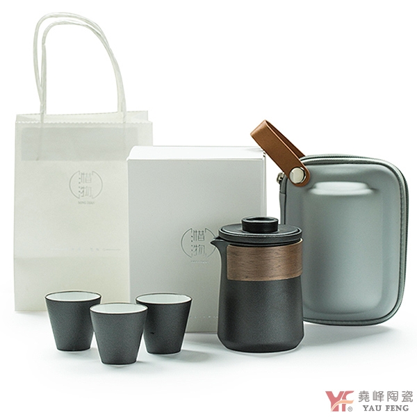 [堯峰陶瓷]黑陶旅行茶具組-1壺3杯-黑色款單入組 背包客旅行好夥伴 | 旅行茶具套裝 | 長輩節慶送禮 product thumbnail 2