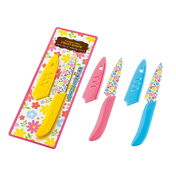 asdfkitty*日本ECHO 不鏽鋼花漾水果刀附蓋 3色隨機出貨-日本正版商品