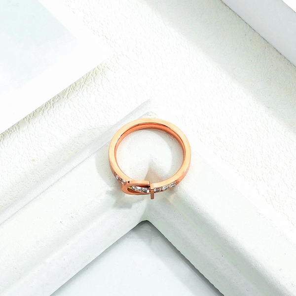 Z.MO鈦鋼屋 女生戒指 鑲鑽玫瑰金色戒指 扣環造型 白鋼戒指 單品設計【BKS663】 product thumbnail 7