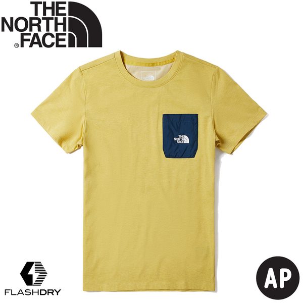 【The North Face 男 吸排短袖棉T恤《海軍藍/黃》】498U/短袖上衣/運動短袖/T恤
