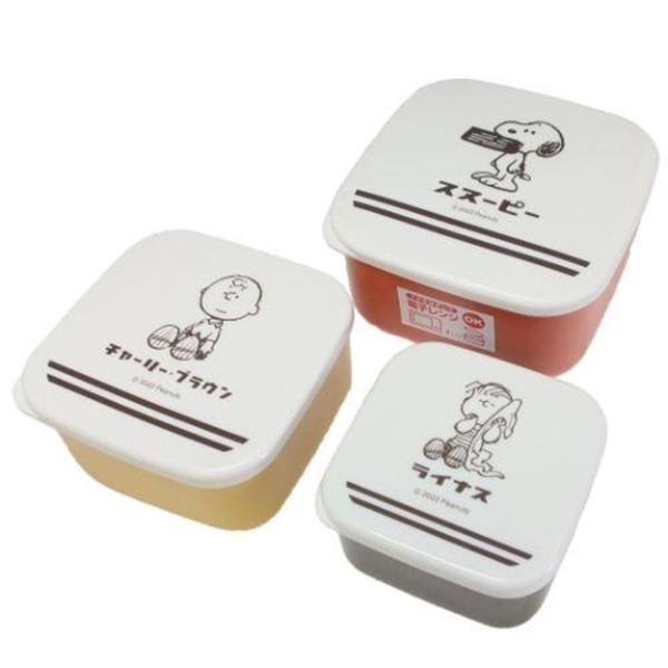 小禮堂 Snoopy 方形微波保鮮盒3入組 (咬狗碗款) 4550432-095823