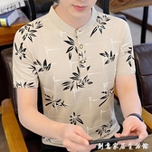 純棉男士短袖t恤夏季新款韓版立領polo衫潮流休閒青年印花上衣ins  618購物節