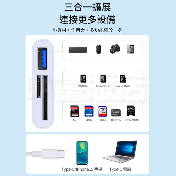 三合一轉接器 Type-C SD卡/TF卡/USB iPhone15可用 product thumbnail 3