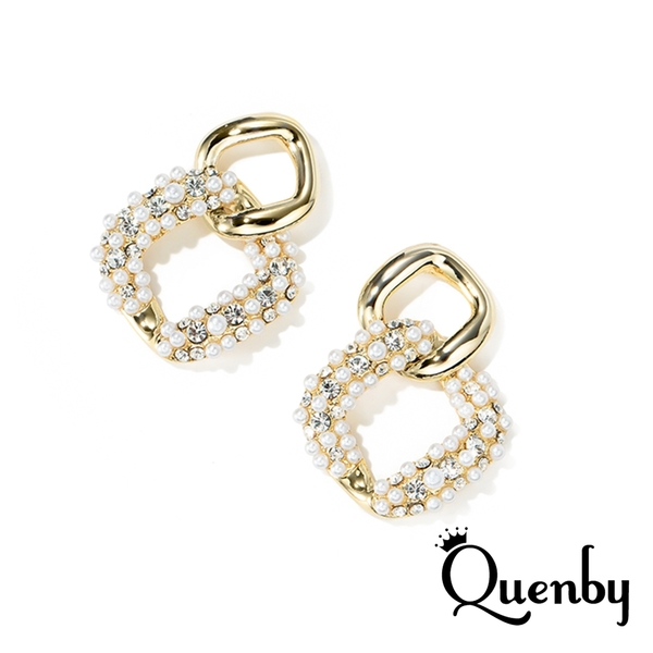 Quenby 925純銀耳環 東大門同步菱形珍珠耳環/耳針