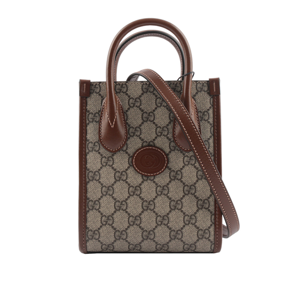 【GUCCI】Interlocking G 迷你手提/斜背托特包(棕色) 671623 92TCG 8563