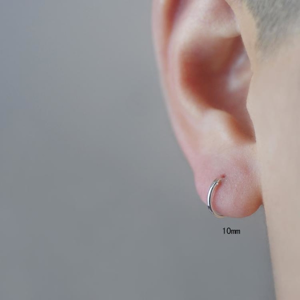 TTikk HANya~925純銀男士耳環單只潮男圓圈小耳釘簡約耳圈時尚個性迷你銀耳扣