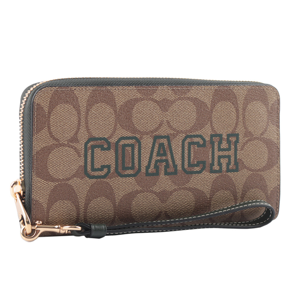 【COACH】Varsity 標誌塗層帆布附可拆提把長夾(卡其/亞馬遜綠) CB856 IMRQE