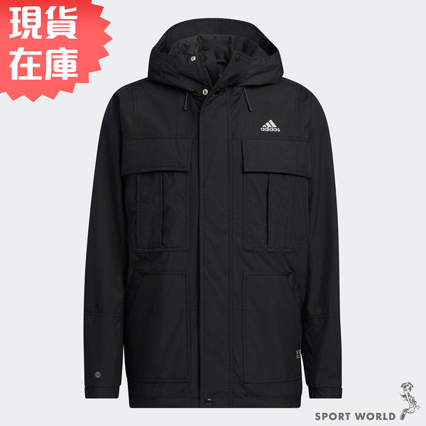 Adidas 男裝 連帽外套 休閒 工裝 防風 黑【運動世界】HM2707