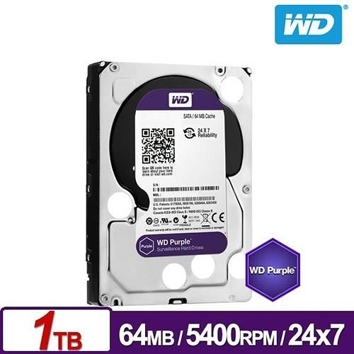 WD 1TB 紫標 監控系統 硬碟 SATA/64M/5400轉/三年保(WD10PURZ)