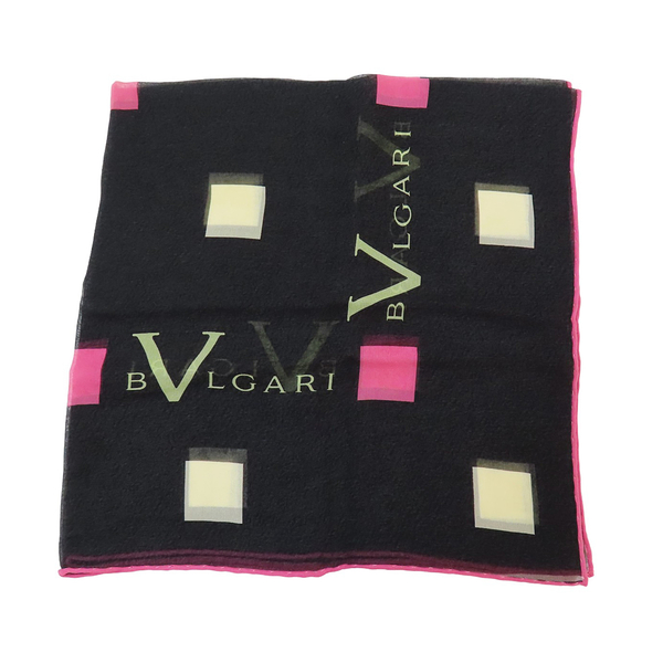 【二手名牌BRAND OFF】BVLGARI 寶格麗 黑色 透光 絲質 方巾 46x46