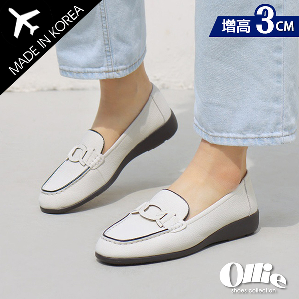 韓國Ollie 韓國空運 縫線皮革加碼舒壓軟底 3CM厚底樂福鞋 懶人鞋【F7201017】