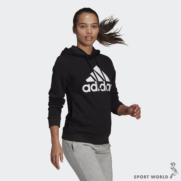 Adidas ESSENTIALS 女裝 長袖 帽T 側口袋 內刷毛 棉 黑GL0653 product thumbnail 4