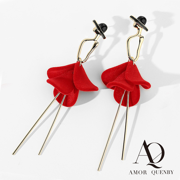AQ 925純銀質感紅設計紅裙淑女風耳環/耳針 (AMOR Quenby)