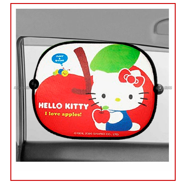 【愛車族】Hello Kitty 大蘋果-毛蟲可愛側窗遮陽網 -2入