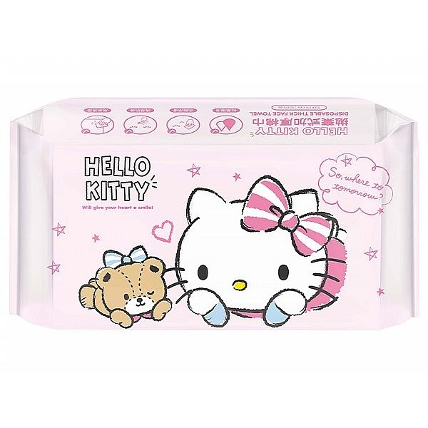 御衣坊 Hello Kitty 拋棄式加厚棉巾(粉紅款)60抽 三麗鷗Sanrio授權 洗臉巾【小三美日】