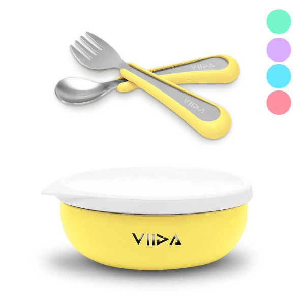 台灣 VIIDA Soufflé 抗菌不鏽鋼餐碗+小童叉匙組(5色可選)