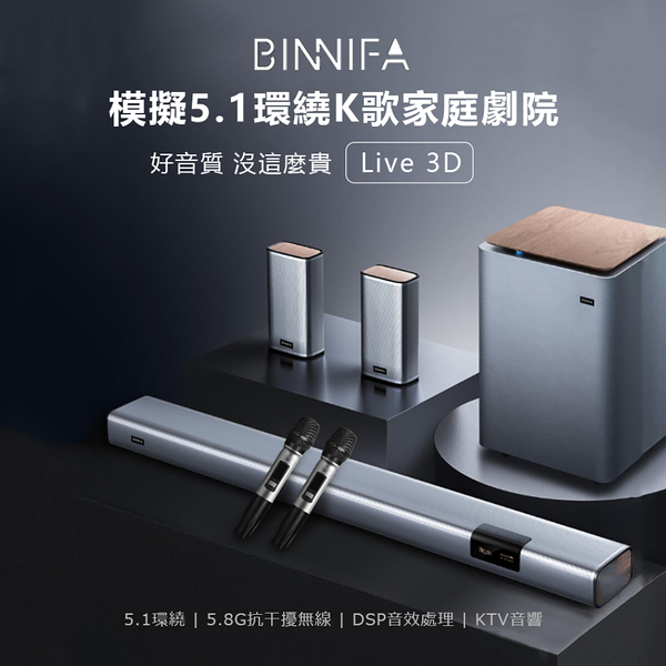 義大利 BINNIFA 5.1環繞K歌家庭劇院 Live 3D (小米生態鏈品牌)