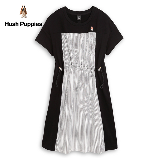 Hush Puppies 洋裝 女裝條紋拼接抽繩落肩洋裝
