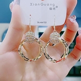 韓國高級感幾何圓圈耳環超閃2022年新款潮純銀針輕奢氣質圈圈耳飾