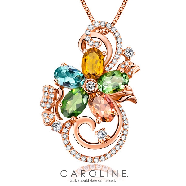 《Caroline》★頂級彩色鋯鑽華麗花朵設計迷人風采無限動人.奥地利水晶元素 時尚項鍊69952