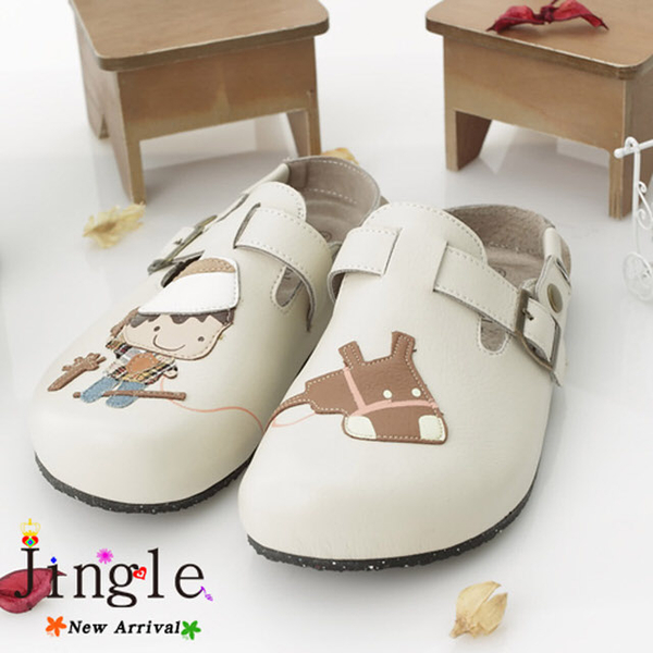 【Jingle】小王子騎馬記前包後空軟木鞋(米色大人款)