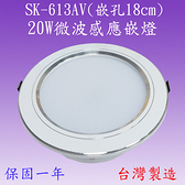 SK-613AV 20W微波感應嵌燈(鋁殼-嵌孔18cm-台灣製)【滿2000元以上送一顆LED燈泡】