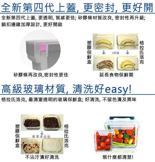 Glasslock 強化玻璃微波長方形保鮮盒三入組(715ml+1100ml+400ml)RP51891 product thumbnail 5