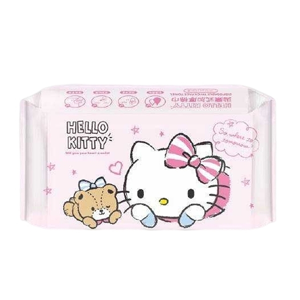 小禮堂 Hello Kitty 拋棄式加厚棉巾 60片裝 (少女日用品特輯) 4711409-730035