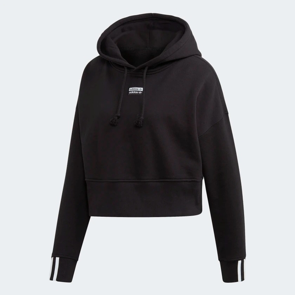 ADIDAS CROPPED HOODIE 女裝 長袖 連帽 休閒 短版 棉質 基本款 黑【運動世界】EJ8537