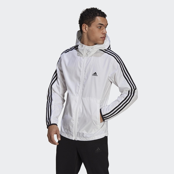 Adidas 3-Stripes Windbreaker 男裝 外套 連帽 風衣 可調節拉繩 口袋 白【運動世界】GQ0602 product thumbnail 3