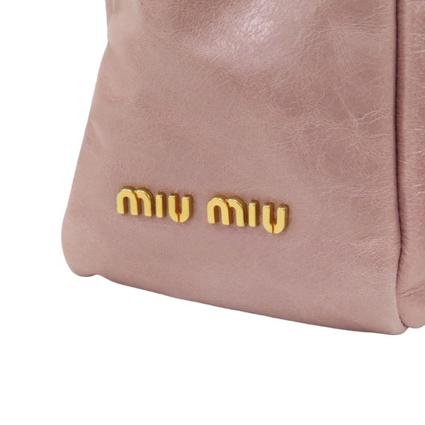 【二手名牌BRAND OFF】miu miu 繆繆 粉色 牛皮 抓皺 兩用包 金扣 product thumbnail 6