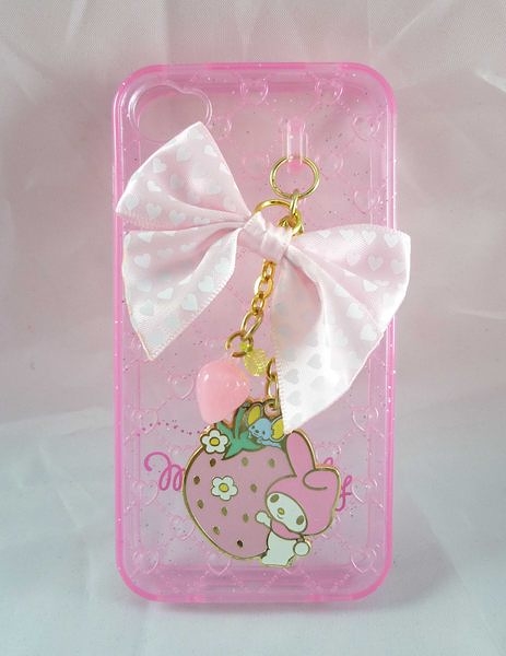 【震撼精品百貨】My Melody 美樂蒂~iPhone4/4s硬殼『蝴蝶結&草莓吊飾』