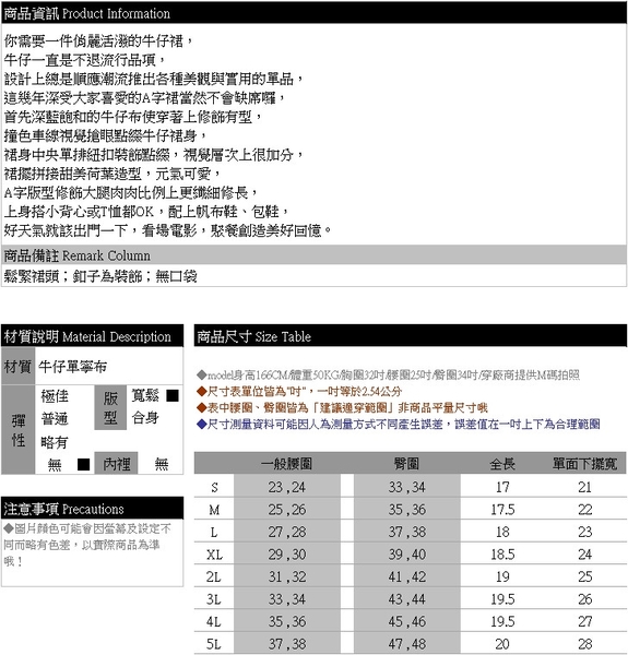 裙子--小清新單排紐扣顯瘦高腰拼接荷葉裙襬百搭牛仔短裙(藍S-5L)-Q153眼圈熊中大尺碼 product thumbnail 11