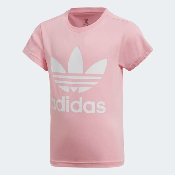 ADIDAS TREFOIL TEE 童裝 中童 休閒 慢跑 吸濕 排汗 透氣 棉質 經典 基本款 白LOGO 粉【運動世界】DV2861