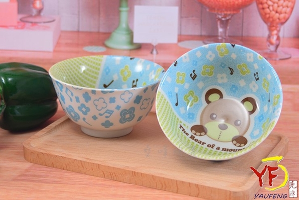 【堯峰陶瓷】日本製 美濃燒 藍色 音樂音符小熊 4寸飯碗 湯碗
