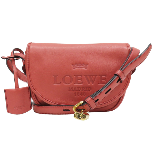 【二手名牌BRAND OFF】LOEWE 羅威 粉桔色 牛皮 Heritage 斜背包