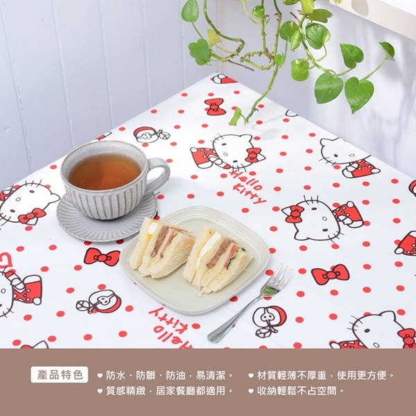 小禮堂 Hello Kitty 加厚款防水防油桌布 132x178cm (紅點點款) 4711198-672677 product thumbnail 4