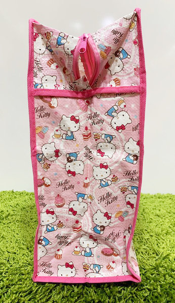 【震撼精品百貨】凱蒂貓_Hello Kitty~日本SANRIO三麗鷗 KITTY 拉鍊購物袋/環保袋(M)-粉甜點#97594