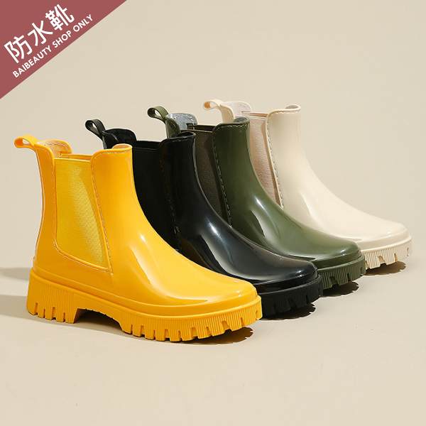 【36-41全尺碼】雨靴．率性漆皮拼接切爾西短靴．白鳥麗子