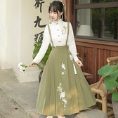 錦慕漢服/綠意/長袖立領襯衫配背帶裙兩件套復古中國風減齡套裝秋 蘿莉新品