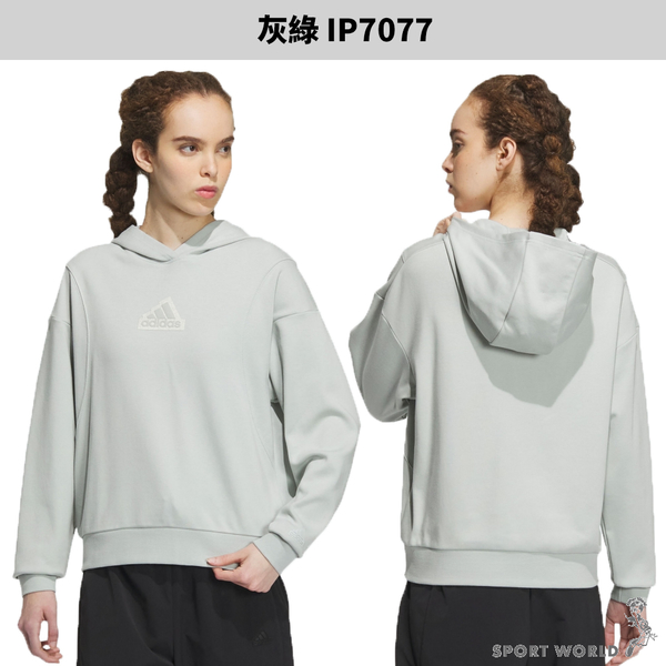 【下殺】Adidas 長袖上衣 女裝 連帽 棉 灰綠【運動世界】IP7077 product thumbnail 3