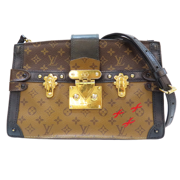 【二手名牌BRAND OFF】LOUIS VUITTON LV 路易威登 棕色 原花 PVC塗層帆布 Trunk Clutch 單肩包 M43596