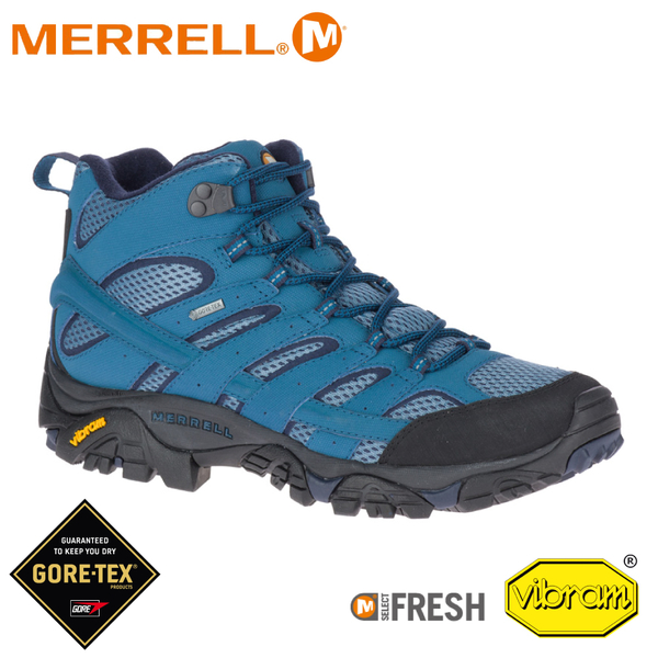 【MERRELL 美國 男 MOAB 2 MID GORE-TEX 戶外多功能登山鞋《銀河藍》】034801/水陸兩棲/防水