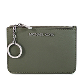 MICHAEL KORS 銀字防刮皮革卡片鑰匙零錢包(灰綠色)-35F7STVU1L