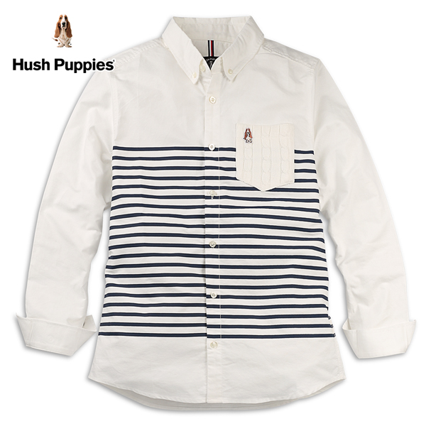 Hush Puppies 襯衫 男裝麻花口袋條紋長袖襯衫