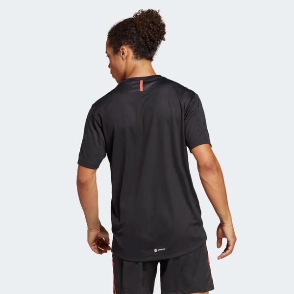 Adidas Black Workout Base Tee 男款 黑色橘線 排汗上衣 IB7896【KAORACER】 product thumbnail 2