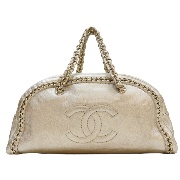 【二手名牌BRAND OFF】CHANEL 香奈兒 金色 羊皮 Luxe Ligne Bowler 單肩包 金扣